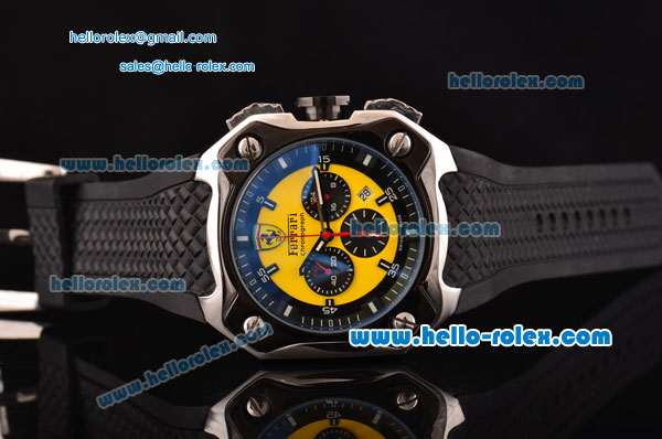 Ferrari Chrono Miyota OS20 Quartz Steel Case PVD Bezel with Black Rubber Strap and Yellow Dial - Click Image to Close