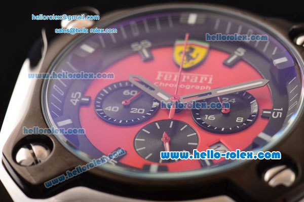 Ferrari Chrono Miyota OS20 Quartz Steel Case PVD Bezel with Black Rubber Strap and Red Dial - Click Image to Close