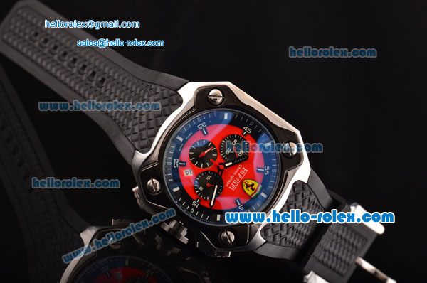 Ferrari Chrono Miyota OS20 Quartz Steel Case PVD Bezel with Black Rubber Strap and Red Dial - Click Image to Close