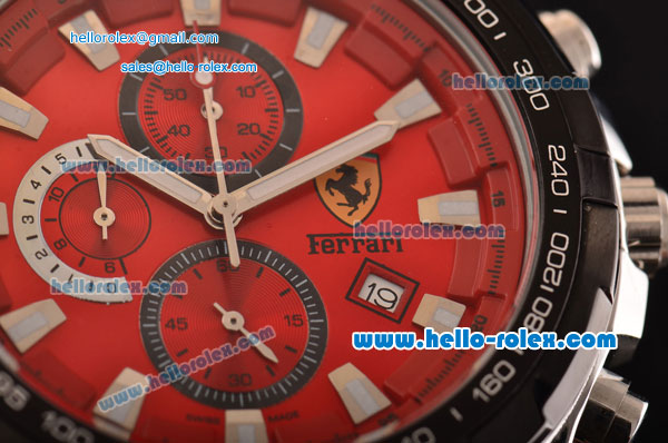 Ferrari Chrono Miyota OS20 Quartz Steel Case PVD Bezel with Steel Strap and Red Dial Stick Markers - Click Image to Close