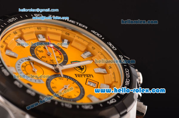Ferrari Chrono Miyota OS20 Quartz Steel Case PVD Bezel with Steel Strap and Yellow Dial Stick Markers - Click Image to Close