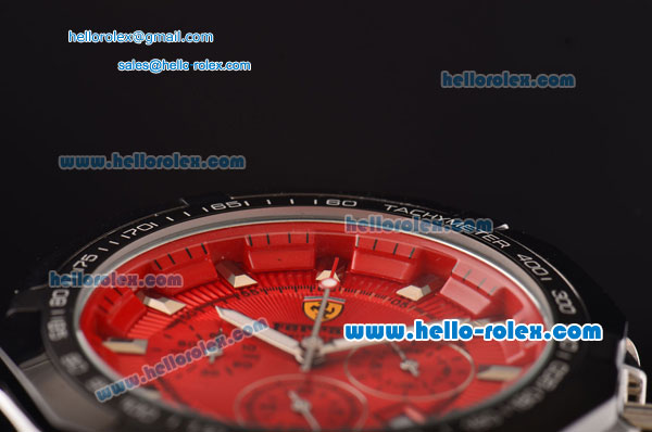 Ferrari Chrono Miyota OS20 Quartz Steel Case PVD Bezel with Steel Strap and Red Dial Stick Markers Three Subdials - Click Image to Close