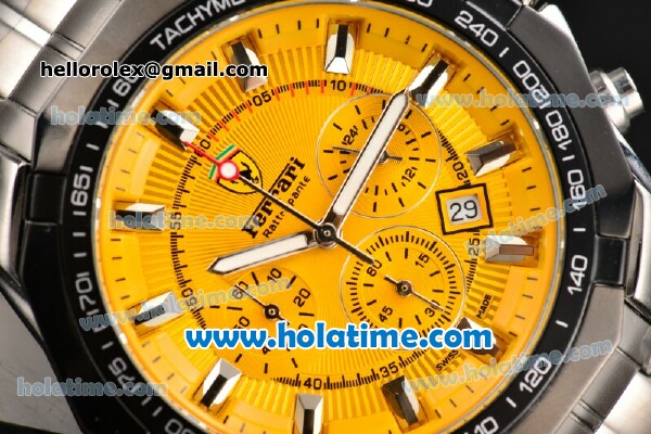 Ferrari Rattrapante Chrono Miyota OS20 Quartz Steel Case with PVD Bezel Yellow Dial and Stick Markers - Click Image to Close