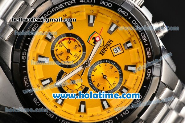 Ferrari Rattrapante Chrono Miyota OS10 Quartz Steel Case with PVD Bezel Yellow Dial and Stick Markers - Click Image to Close