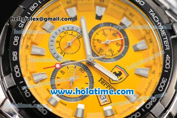 Ferrari Rattrapante Chrono Miyota OS10 Quartz Steel Case with PVD Bezel Yellow Dial and Stick Markers - Click Image to Close