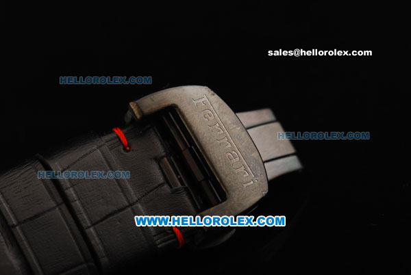 Ferrari Chronograph Miyota Quartz Movement PVD Case with White/Red Arabic Numerals - Black Leather Strap - Click Image to Close