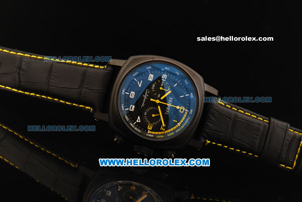 Ferrari Chronograph Miyota Quartz Movement PVD Case with White/Yellow Arabic Numerals - Black Leather Strap - Click Image to Close