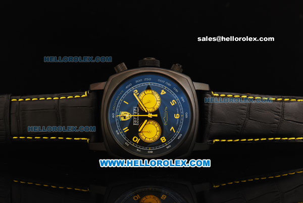 Ferrari Chronograph Miyota Quartz Movement PVD Case with Yellow Arabic Numerals Black Dial and Two Yellow Subdials - Black Leather Strap - Click Image to Close