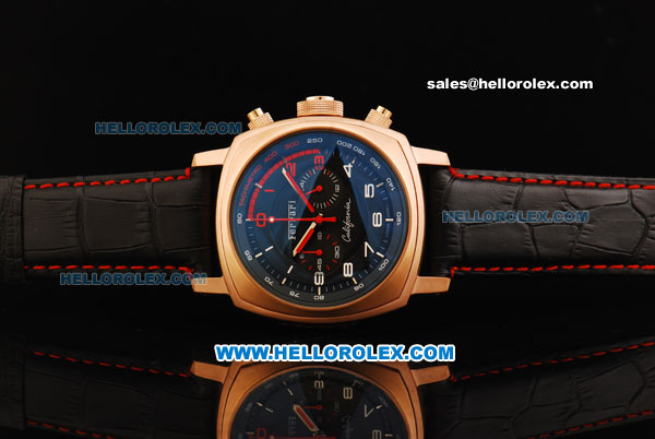 Ferrari Chronograph Miyota Quartz Movement Rose Gold Case with White/Red Arabic Numerals - Black Leather Strap - Click Image to Close