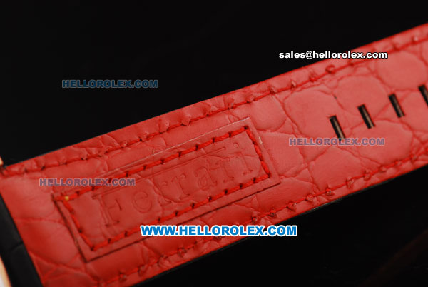 Ferrari Chronograph Miyota Quartz Movement Rose Gold Case with White/Red Arabic Numerals - Black Leather Strap - Click Image to Close
