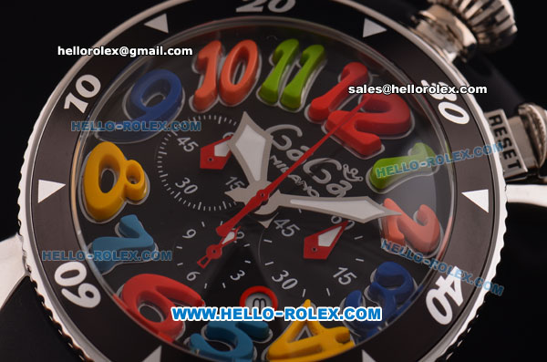 Gaga Milano Chrono 48 Miyota OS20 Quartz PVD Bezel with Black Dial and Colorful Numeral Markers - Click Image to Close
