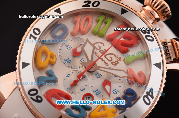 Gaga Milano Chrono 48 Miyota OS20 Quartz Rose Gold Case with Silver Dial and Colorful Numeral Markers - Click Image to Close