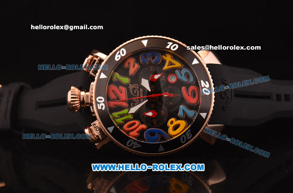 Gaga Milano Chrono 48 Miyota OS20 Quartz Rose Gold Case with Black Dial and Colorful Numeral Markers - Click Image to Close