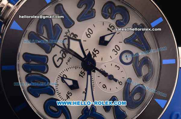 Gaga Milano Chrono 48 Miyota OS20 Quartz PVD Bezel with Silver Dial and Blue Numeral Markers - Click Image to Close