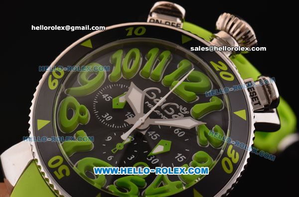 Gaga Milano Chrono 48 Miyota OS20 Quartz PVD Bezel with Black Dial and Green Numeral Markers - Green Rubber Strap - Click Image to Close