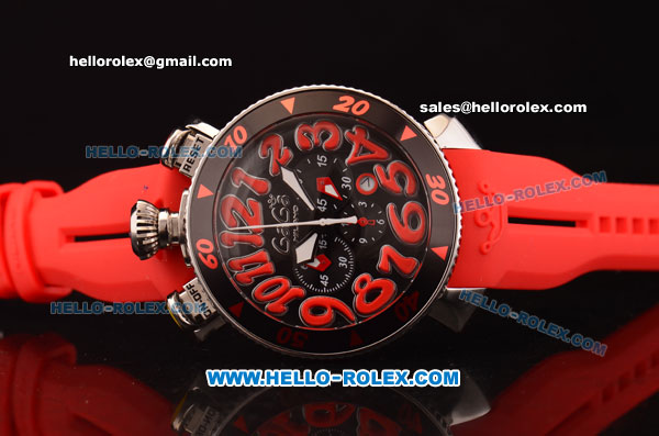 Gaga Milano Chrono 48 Miyota OS20 Quartz PVD Bezel with Black Dial and Red Numeral Markers - Click Image to Close