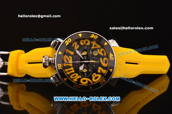 Gaga Milano Chrono 48 Miyota OS20 Quartz PVD Bezel with Black Dial and Yellow Numeral Markers - Click Image to Close