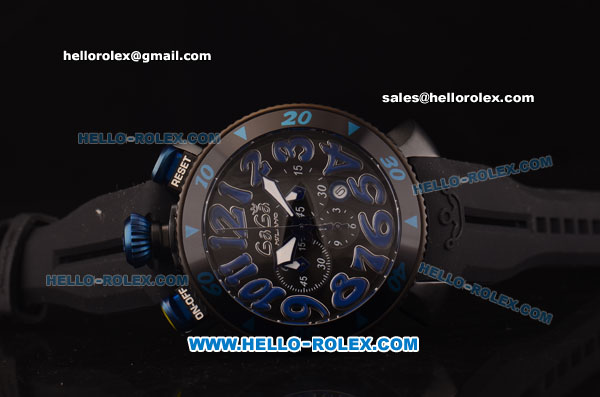 Gaga Milano Chrono 48 Miyota OS20 Quartz PVD Case with Black Dial and Blue Numeral Markers - Click Image to Close