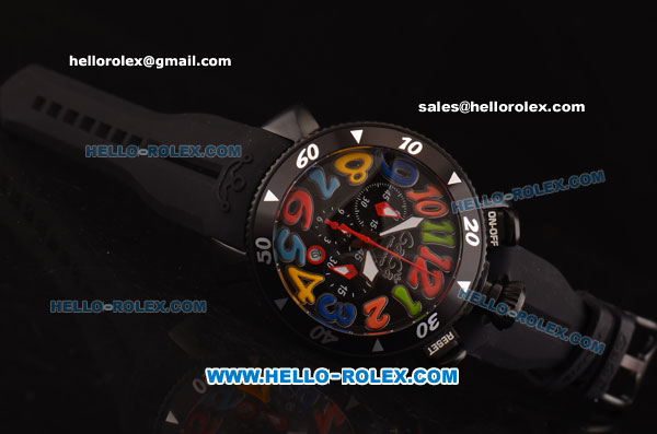 Gaga Milano Chrono 48 Miyota OS20 Quartz PVD Case with Black Dial and Colorful Numeral Markers - Click Image to Close