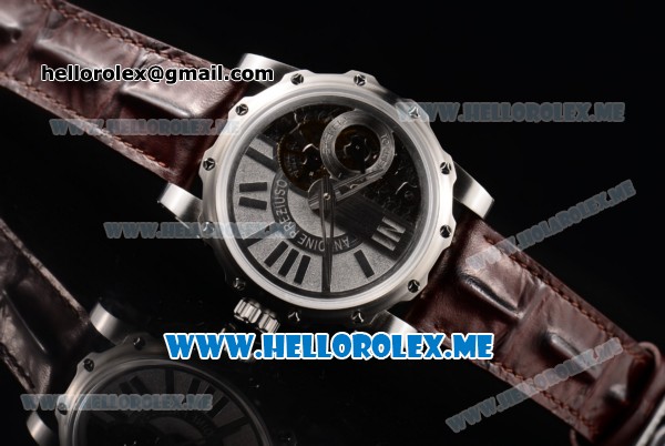 Antoine Preziuso Tourbillons Mega Tourbillon Swiss Manual Winding Steel Case with Silver/Skeleton Dial and Brown Leather Strap - Click Image to Close