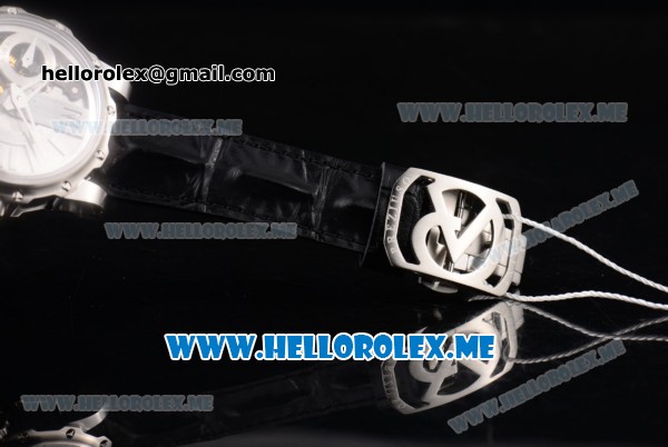 Antoine Preziuso Tourbillons Mega Tourbillon Swiss Manual Winding Steel Case with Silver/Skeleton Dial and Black Leather Strap - Click Image to Close