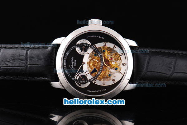 Glashutte Original PanoMatic Regulator Tourbillon Automatic Movement with Black Dial and Silver Case-Leather Strap - Click Image to Close