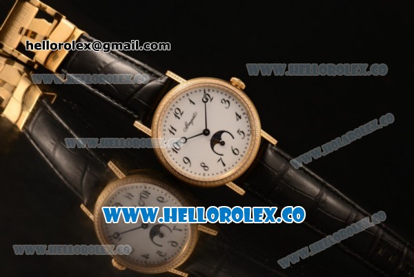 Breguet Classique Miyota 9015 Automatic Yellow Gold Case with White Dial Black Leather Strap and Arabic Numeral Markers - Click Image to Close