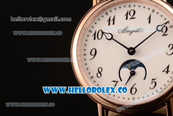 Breguet Classique Miyota 9015 Automatic Rose Gold Case with White Dial Brown Leather Strap and Arabic Numeral Markers - Click Image to Close