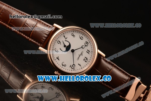 Breguet Classique Miyota 9015 Automatic Rose Gold Case with White Dial Brown Leather Strap and Arabic Numeral Markers - Click Image to Close