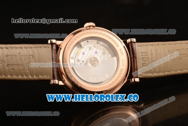 Breguet Classique Miyota 9015 Automatic Rose Gold Case with White Dial Brown Leather Strap and Arabic Numeral Markers - Click Image to Close