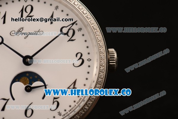 Breguet Classique Miyota 9015 Automatic Steel Case with White Dial Black Leather Strap and Diamonds Bezel - Click Image to Close