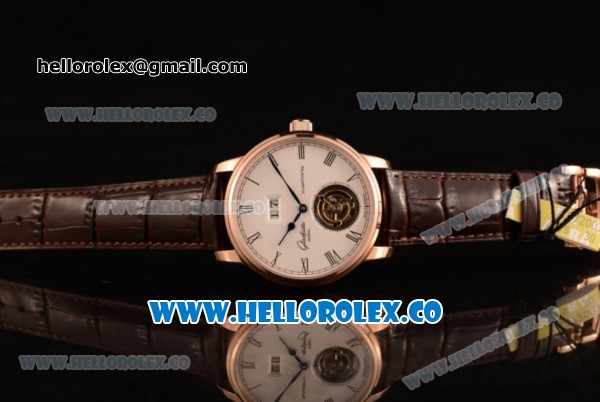 Glashutte Senator Meissen Tourbillon Swiss Tourbillon Automatic Rose Gold Case with White Dial and Brown Leather Strap - Click Image to Close