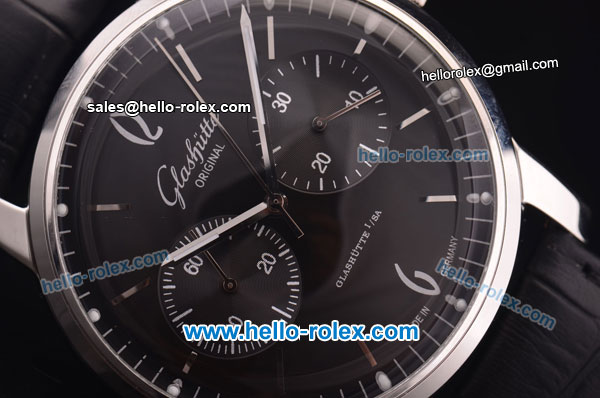 Glashutte Original Automatic Steel Case with Black Dial and Black Leather Strap - Click Image to Close