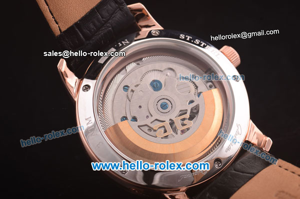 Glashutte Original Senator Sixties Automatic Rose Gold Case with Silver Dial and Black Leather Strap - Click Image to Close