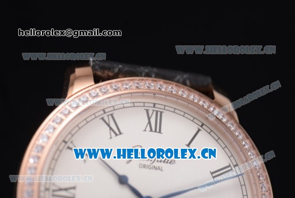 Glashutte Senator Automatic Miyota 9015 Automatic Rose Gold Case with White Dial Diamonds Bezel and Black Leather Strap - Click Image to Close