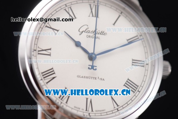 Glashutte Senator Automatic Miyota 9015 Automatic Steel Case with White Dial Roman Markers and Black Leather Strap - Click Image to Close