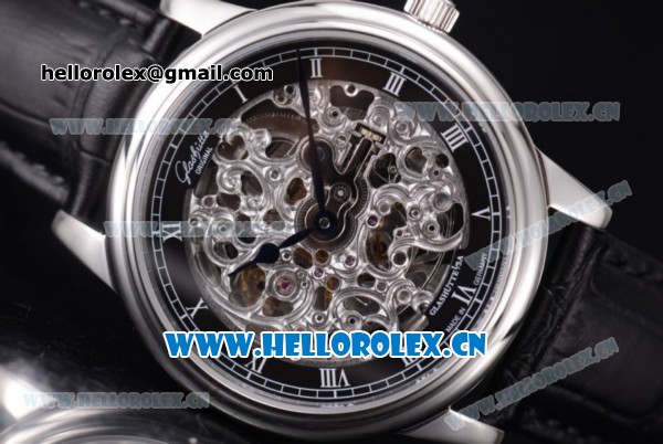 Glashutte Senator Skeletonized Edition Asia 7100 Automatic Steel Case with Skeleton Dial and Black Leather Strap (EF) - Click Image to Close