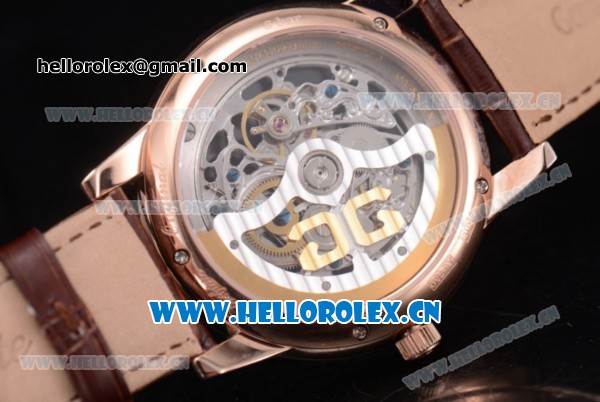 Glashutte Senator Skeletonized Edition Asia 7100 Automatic Rose Gold Case Roman Numeral Markers Skeloton Dial and Brown Leather Strap - Click Image to Close