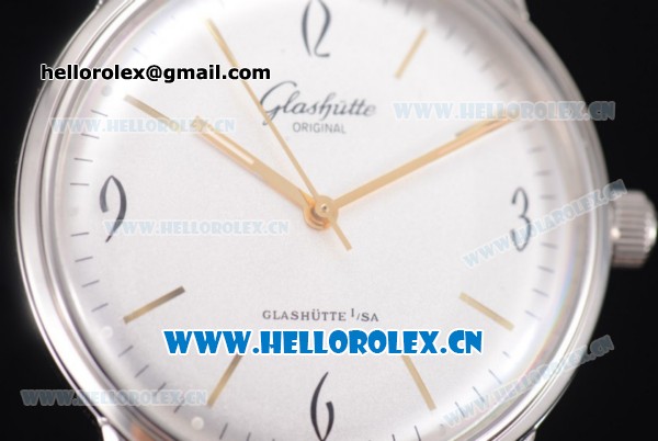 Glashutte Senator Sixties Miyota 9015 Automatic Steel Case with White Dial Black Leather Strap and Stick/Arabic Numeral Markers - Click Image to Close