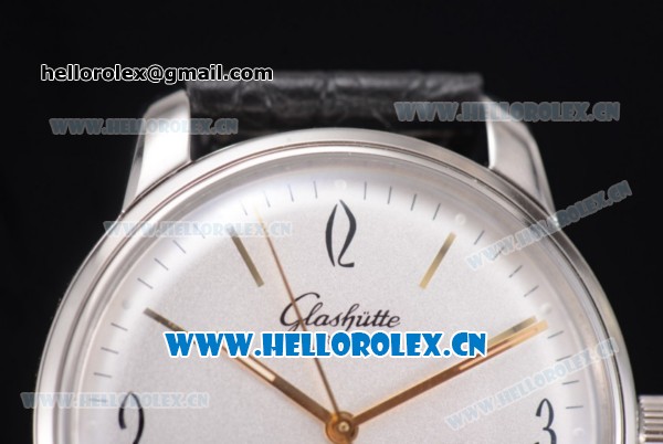 Glashutte Senator Sixties Miyota 9015 Automatic Steel Case with White Dial Black Leather Strap and Stick/Arabic Numeral Markers - Click Image to Close