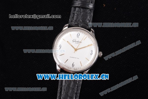 Glashutte Senator Sixties Miyota 9015 Automatic Steel Case with White Dial Black Leather Strap and Stick/Arabic Numeral Markers - Click Image to Close