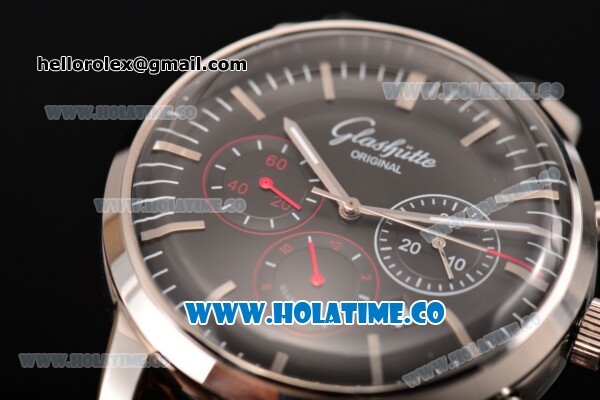 Glashutte Automatic Steel Case with Black Dial and Black Leather Strap - Click Image to Close