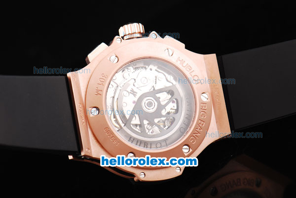 Hublot Big Bang Swiss Valjoux 7750 Automatic Movement Rose Gold Case with Rose Gold Dial and Black Markers-Black Rubber Strap - Click Image to Close
