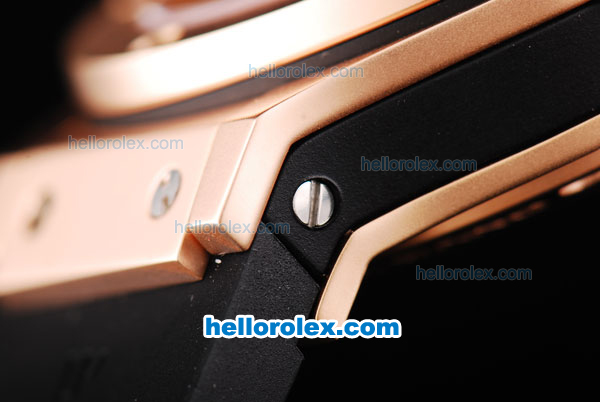 Hublot Big Bang Swiss Valjoux 7750 Automatic Movement Full Rose Gold Case with Rose Gold Dial and Black Markers-Black Rubber Strap - Click Image to Close