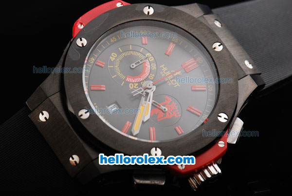 Hublot Big Bang Chronograph Miyota Quartz Movement Full PVD Case with Black Dial-Red Markers and Black Rubber Strap - Click Image to Close
