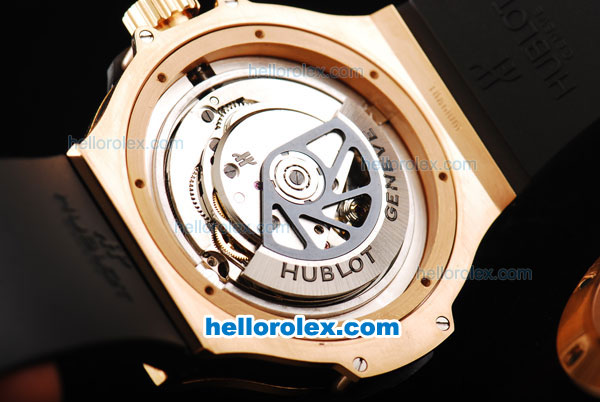 Hublot Big Bang King Swiss Valjoux 7750 Automatic Movement Rose Gold Case with Black Bezel-Black Dial and Black Rubber Strap - Click Image to Close