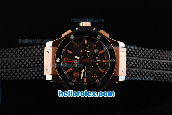 Hublot Big Bang Chronograph Miyota Quartz Movement Rose Gold Case with PVD Bezel and Black Dial - Click Image to Close