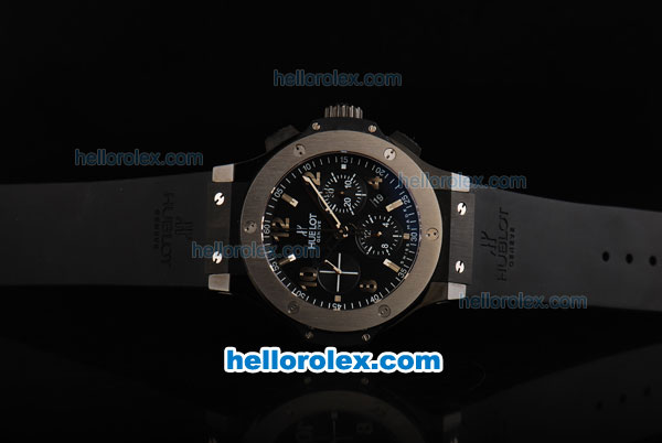 Hublot Big Bang Swiss Valjoux 7750 Automatic Movement PVD Case with Black Dial-Silver Markers and Steel Bezel - Click Image to Close
