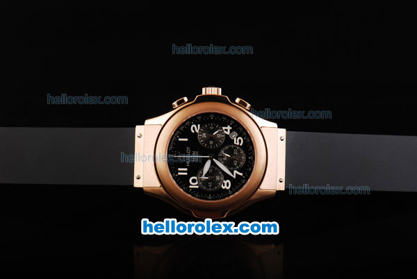 Hublot MDM Chronograph Miyota Quartz Movement Rose Gold Case with Black Dial and White Numeral Markers-Lady Size - Click Image to Close