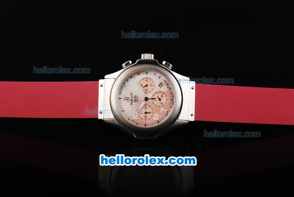 Hublot MDM Chronograph Miyota Quartz Movement MOP Dial with White Numeral Markers and Red Rubber Strap-Lady Size - Click Image to Close